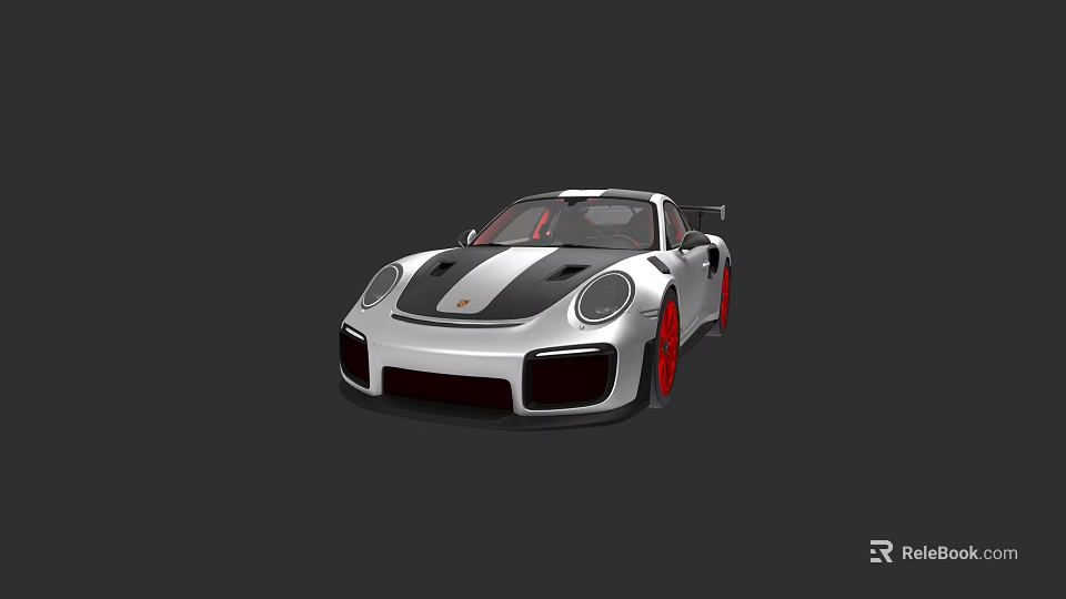 White Sports Car With Black Stripes Red Wheels And Aerodynamic Sporty Exterior 3d model 