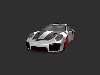 White Sports Car With Black Stripes Red Wheels And Aerodynamic Sporty Exterior 3d model
