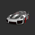 White Sports Car With Black Stripes Red Wheels And Aerodynamic Sporty Exterior