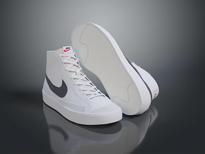 Stylish White High Top Sneakers With Black Nike Logo And White Sole 3d model