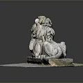 Reclining Stone Lion Statue with Intricate Details on Brick Base