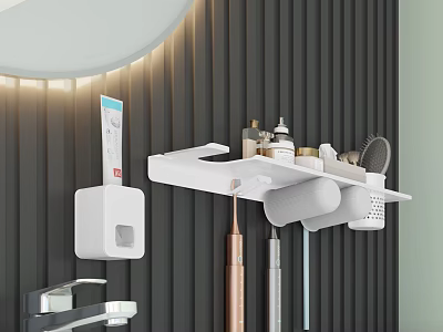 Modern Bathroom Accessories With Wall Mounted White Shelf Toothbrush Holder Electric Toothbrush Comb And Toiletries 3d model