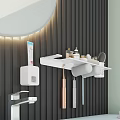 Modern Bathroom Accessories With Wall Mounted White Shelf Toothbrush Holder Electric Toothbrush Comb And Toiletries