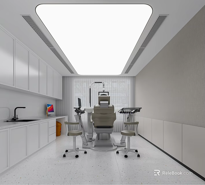 Modern Hospital Clinic Interior With Medical Equipment And White Cabinets 3d model 