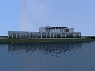 Waterfront Commercial Complex With Modern Architectural Design And Large Glass Windows 3d model