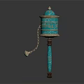 Turquoise Ornamental Decor Piece With Gold Accents Wooden Base And Hanging Chain Pendant