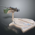 Weapon With Green Box Mounted On White Base Featuring Blue Patterns 3d model