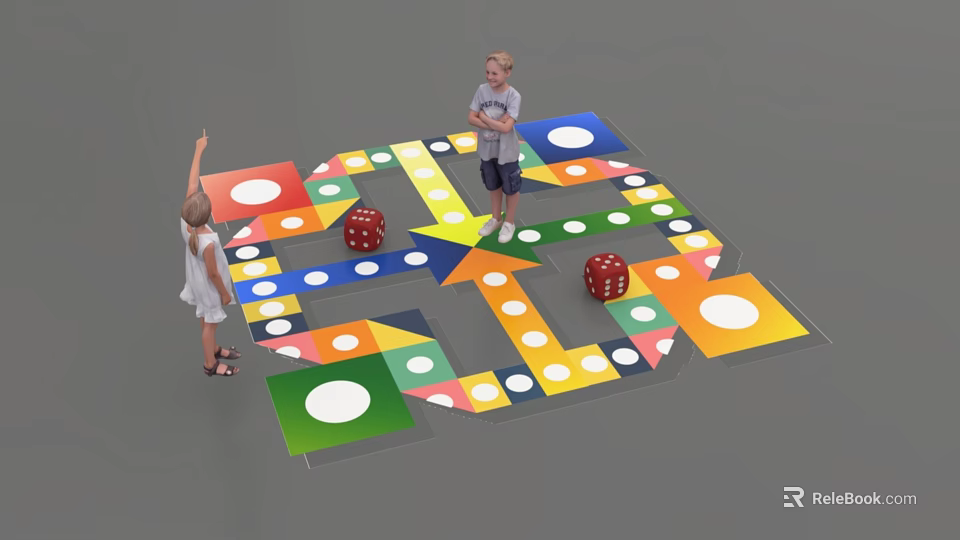 Children Playing Large Colorful Board Game With Dice And Arrows 3d model 