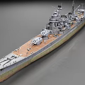 Historical Battleship With Large Turrets Wooden Deck And Metal Hull Structure
