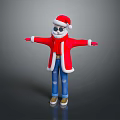 3D Character in Santa Claus Costume Red Coat White Trim Blue Jeans Sunglasses Arms Outstretched