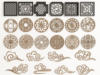 New Chinese-style openwork window carved window grilles auspicious clouds model