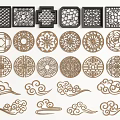New Chinese-style openwork window carved window grilles auspicious clouds 3d model