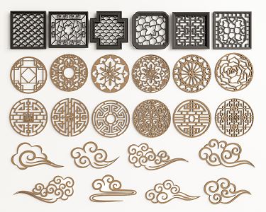 New Chinese-style openwork window carved window grilles auspicious clouds 3d model