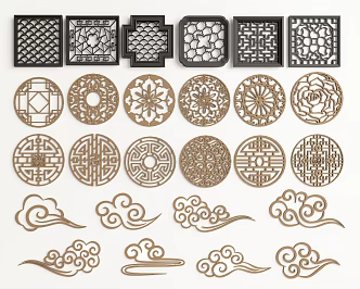 New Chinese-style openwork window carved window grilles auspicious clouds 3d model