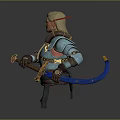 Elven Warrior In Blue Armor With White Fox And Curved Sword