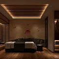 Japanese SPA Sauna Room With Massage Bed Mount Fuji Mural And Warm Wooden Elements