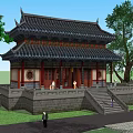 Traditional Ancient Chinese Architecture With Two Story Black Tiled Roof Red Pillars And Stone Steps