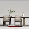 Modern Wooden Dining Table Set With Four Chairs And Green Plant Decoration