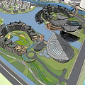Modern Hotel Building With Unique Dome Roof Design Circular Layout And Waterfront Green Spaces