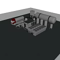 Industrial Equipment Facility Featuring Large Storage Tanks Red Truck Pipes and Square Structures