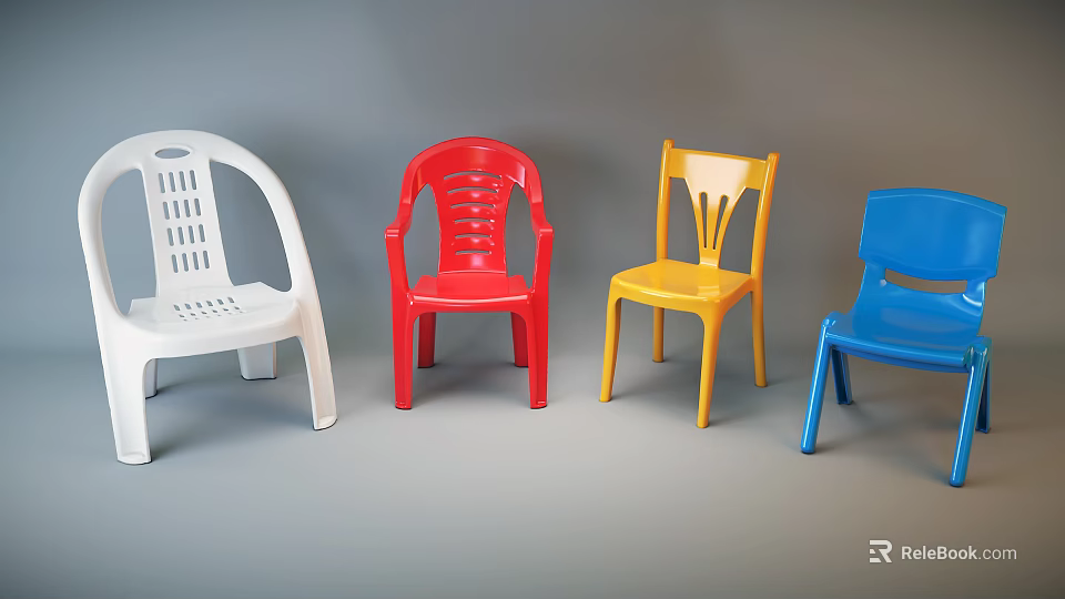 Colorful Plastic Single Chairs with Hollow Back Design in White Red Yellow Blue 3d model 
