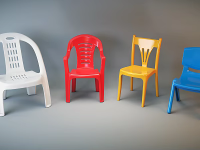 Colorful Plastic Single Chairs with Hollow Back Design in White Red Yellow Blue 3d model