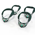 Four Green Fabric Bracelets With Silver Decorations And Green Gemstones