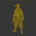 Western Themed Man Wearing Cowboy Hat Red Bandana Vest Leather Belt And Pistol Outfit
