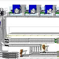 Automated Production Line With Robotic Arms Conveyor Belts And Blue Machinery