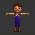 Cheerful Game Movie Character With Red Hair Striped Shirt Blue Overalls And Outstretched Arms
