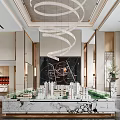 Elegant Sales Office Lobby Featuring Modern Building Model Marble Display Stand And Spiral Chandelier