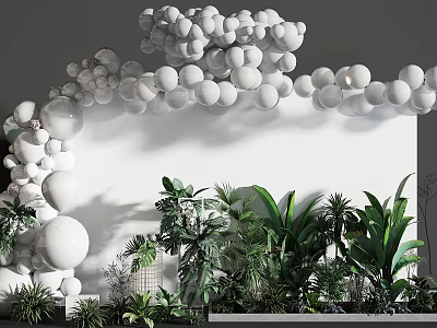 White Balloon Arch Decor With Green Plants And Lush Foliage Backdrop 3d model