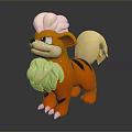 Orange Cartoon Creature Character With White Mane Fluffy Tail And 3D Model Design