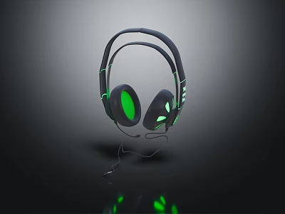 High Quality Gaming Headset with Green LED Lights Modern Design and Comfortable Earpads 3d model