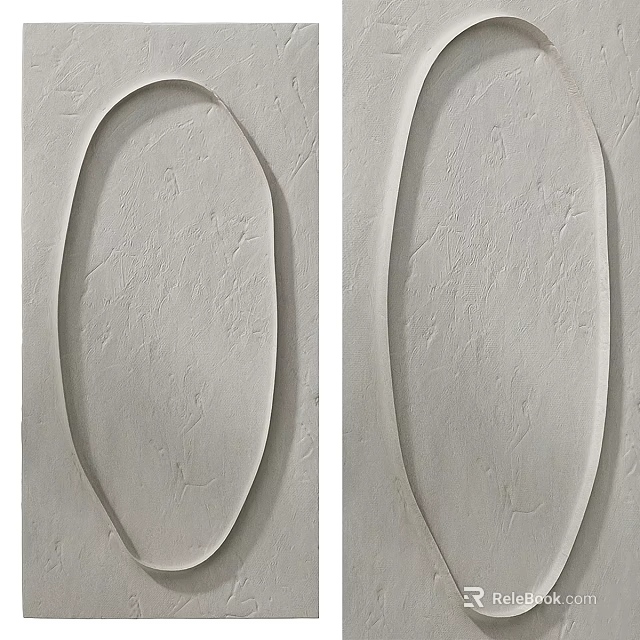 Minimalist Light Gray Textured Wall Decor With Oval Shapes 3d model 
