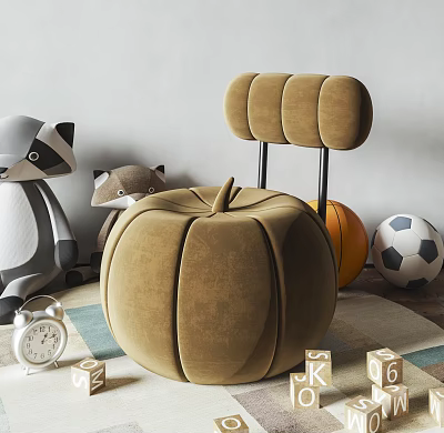 Cozy Pumpkin Shaped Kids Chair With Plush Animals Balls And Building Blocks 3d model
