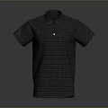 Classic Black Collared Polo Shirt With Front Button And Checkered Pattern 3d model