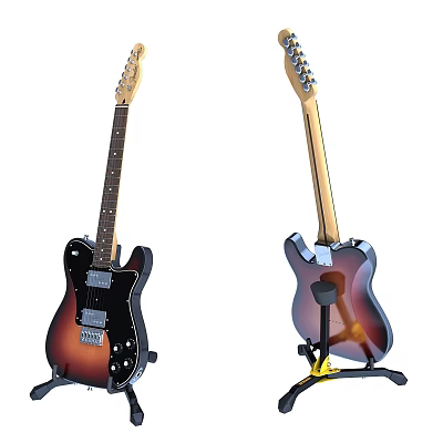 Two Electric Guitars On Stands Display Front And Back Musical Instrument Designs 3d model