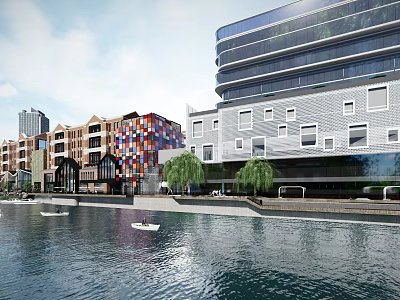 Modern Commercial Street Haipai Riverside Commercial Landscape 3d model