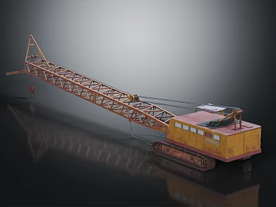 Yellow Crawler Crane Featuring Red Truss Boom And Heavy Duty Industrial Design 3d model
