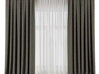 Dark Textured Curtains With White Sheer Panels For Home Window Decor 3d model