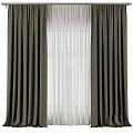 Dark Textured Curtains With White Sheer Panels For Home Window Decor