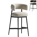 Modern Beige Upholstered Bar Stool With Padded Back And Black Frame 3d model