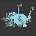 3D Industrial Construction Scene Model With Cranes Containers And Platform Structures