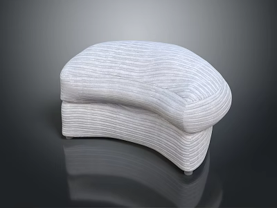 Modern White Striped Upholstered Ottoman With Curved Shape And Two Tier Structure 3d model