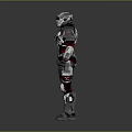 Futuristic Mechanical Armor Character With Silver And Red Design In Standing Pose