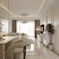 Modern Living And Dining Room Interior With Pendant Lights Sofa And Decorative Plants