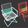 Two Modern Leisure Chairs With Gray Geometric Beige Cushions White Metal Brown Wooden Frames