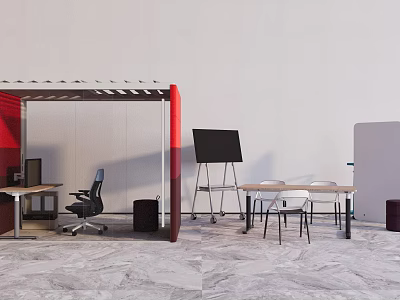 Modern Meeting Room Interior With Red White Partition Blackboard Tables And Marble Floor 3d model