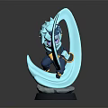 Mythical Blue Character With Creature Inspired Flowing Appendages And Goggles In Action Pose Design